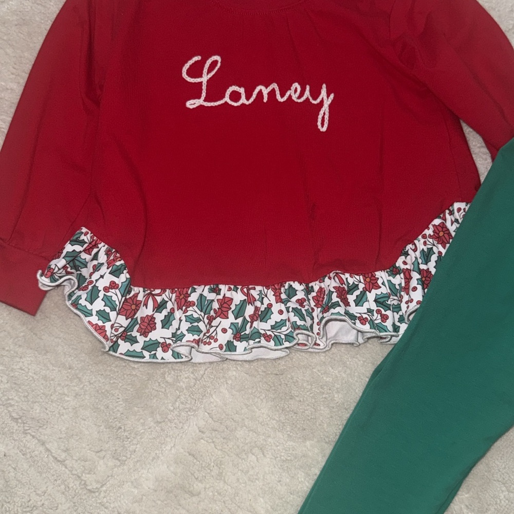 “Laney” Red and Green Kids busy bees smocks Set